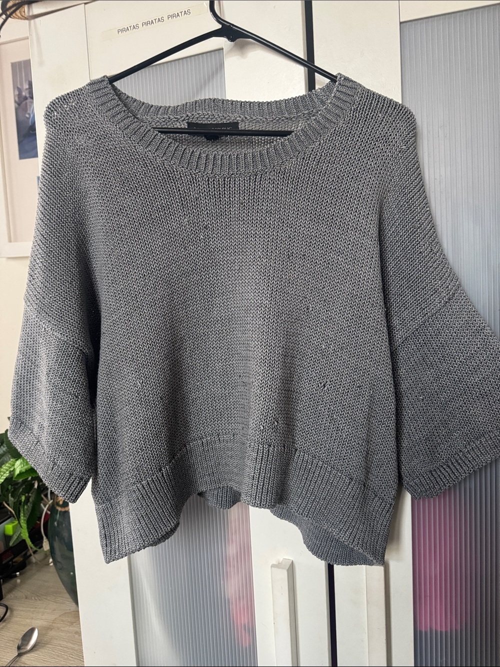 Banana Republic Gray Cropped Boxy Crewneck Sweater